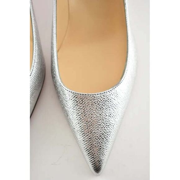 Christian Louboutin Kate 55 Silver Calf Lame Tweed Kitten Low Heel Pump Shoe 37 - Picture 4 of 9